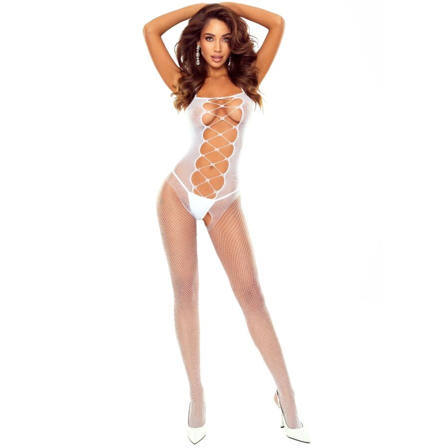 PASSION BS124 body résille blanc à laçage