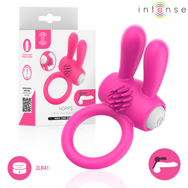 Anneau pénien vibrant INTENSE HOPPS avec stimulation externe, rose