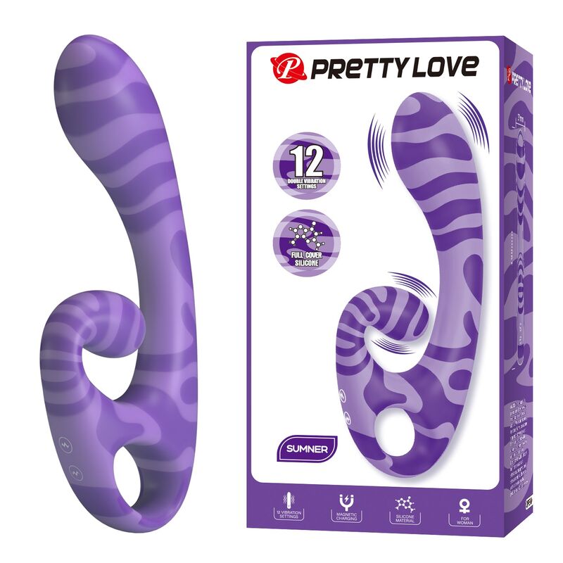 Vibromasseur double embout Pretty Love Summer avec poignée, 19 cm, violet
