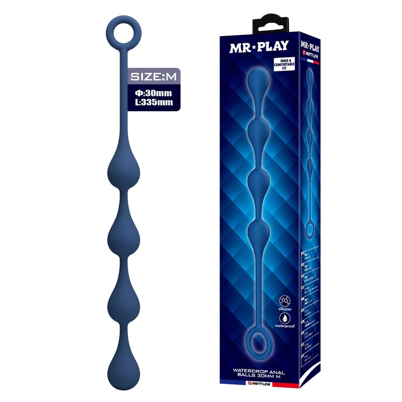 Chaîne anale MR PLAY en silicone, bleue, taille M
