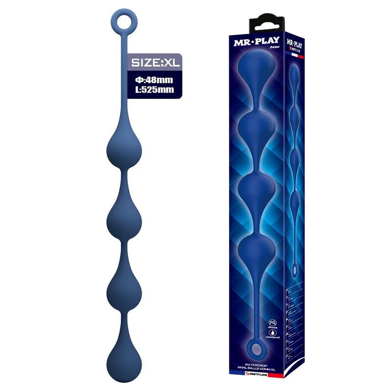 Chaîne anale MR PLAY en silicone, XL, bleue