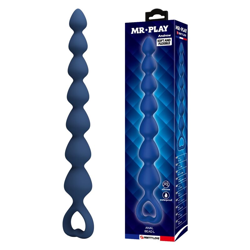 MR PLAY Chaîne anale avec plug anal, bleue, 26,7 cm