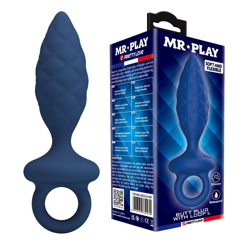 MR PLAY Plug anal avec texture et anneau, bleu, taille L