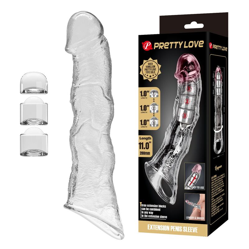 Manchon pénien Pretty Love réglable, 28 cm, transparent