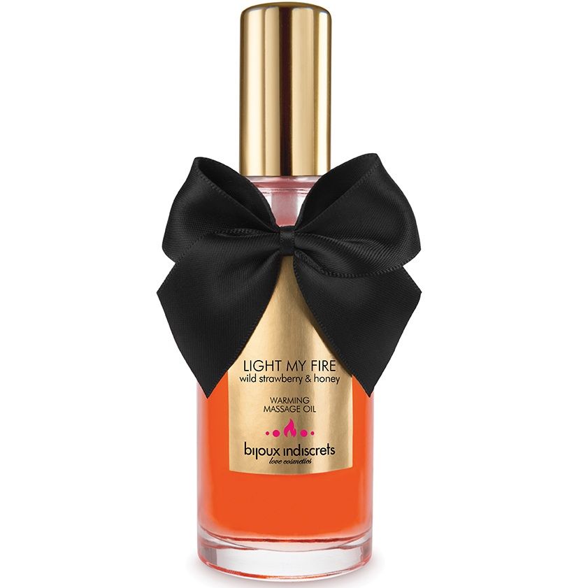 Huile de massage Bijoux Indiscrets à effet chauffant et parfum de fraise des bois