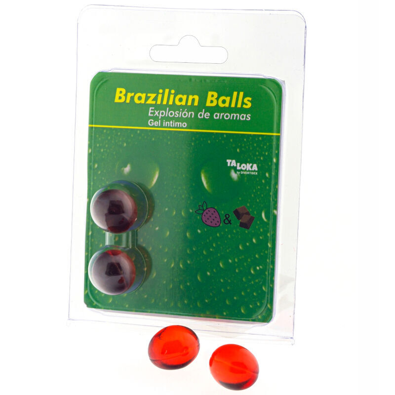 TALOKA Boules de gel lubrifiant parfumées à la fraise et au chocolat, 2 pièces