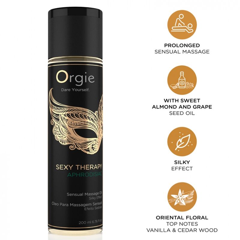 Huile de massage ORGIE Sexy Therapy pour des massages sensuels, 200 ml