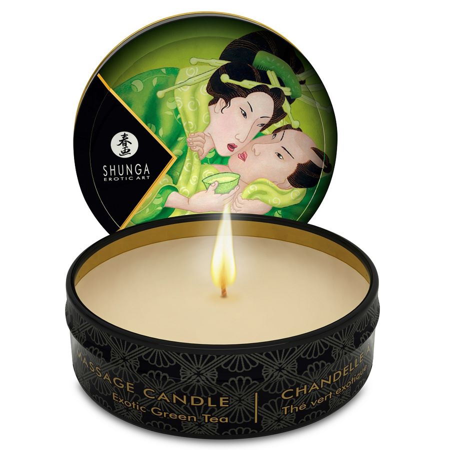 Bougie de massage Shunga Mini Caress au thé vert, 30 ml