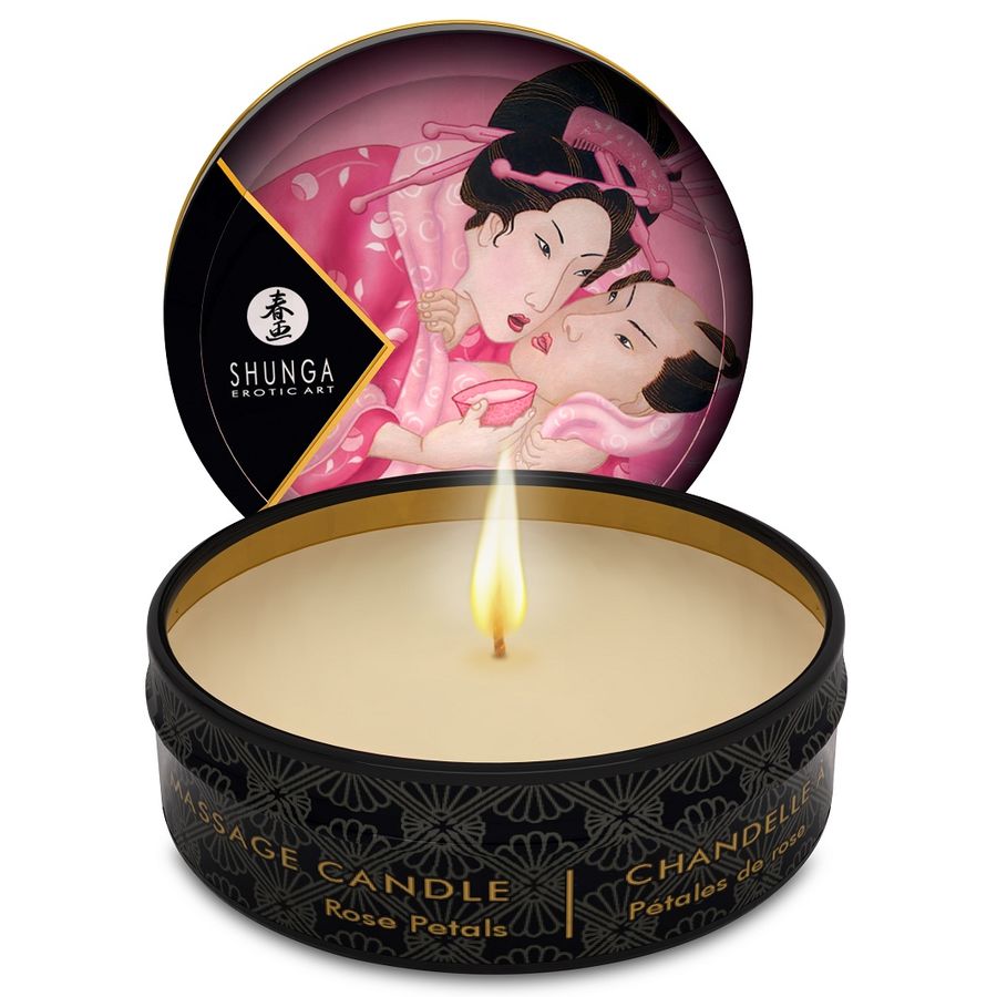Bougie de massage Shunga Mini Caress au parfum de rose, 30 ml