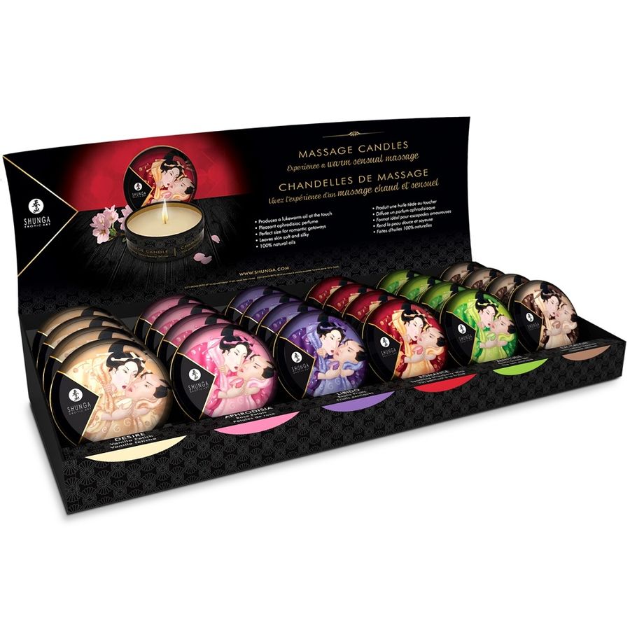 Bougies de massage Shunga Mini Caress, présentoir de 24 pièces