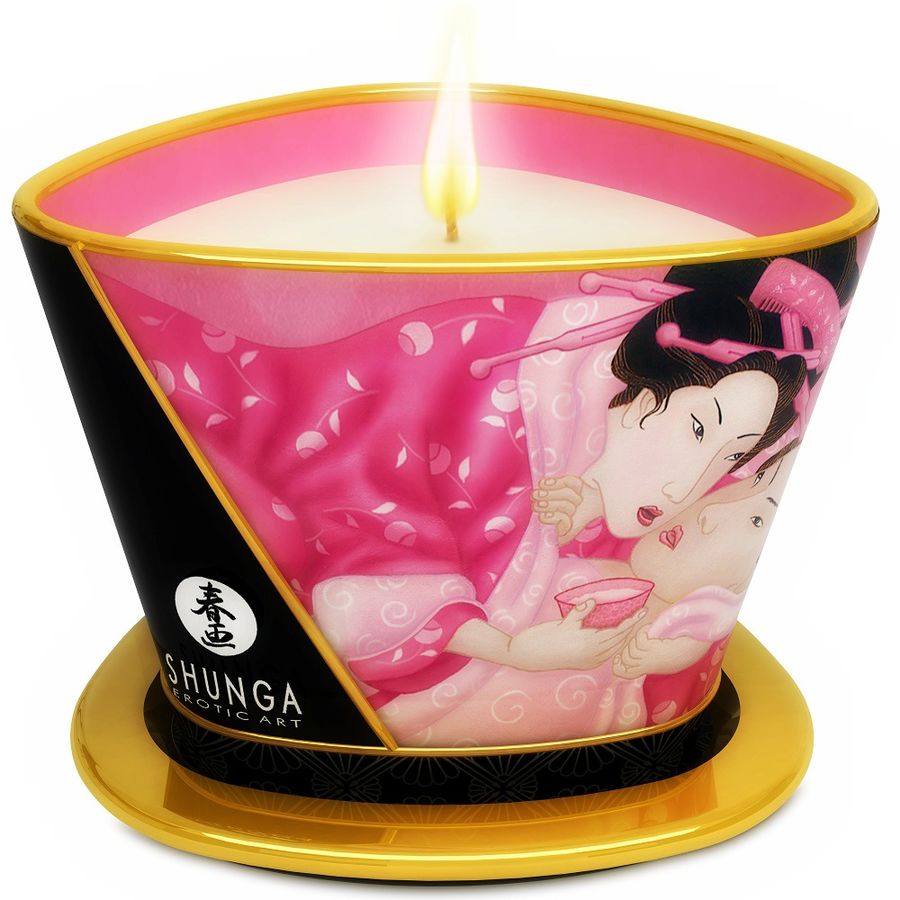Shunga Mini Caress, bougie de massage parfumée à la rose, 170 ml