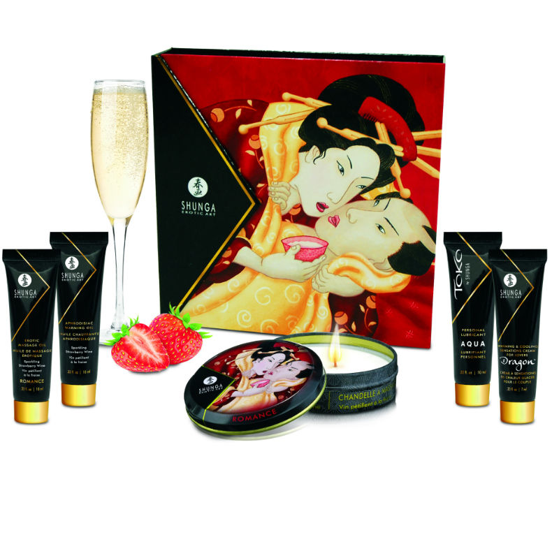 Coffret cadeau de massage Shunga Secret Geisha fraise et cava