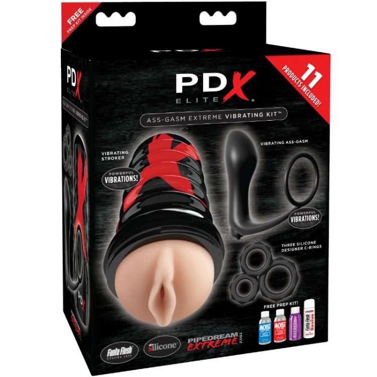 Set PDX Elite Air Tight avec masturbateur vibrant et anneau pénien