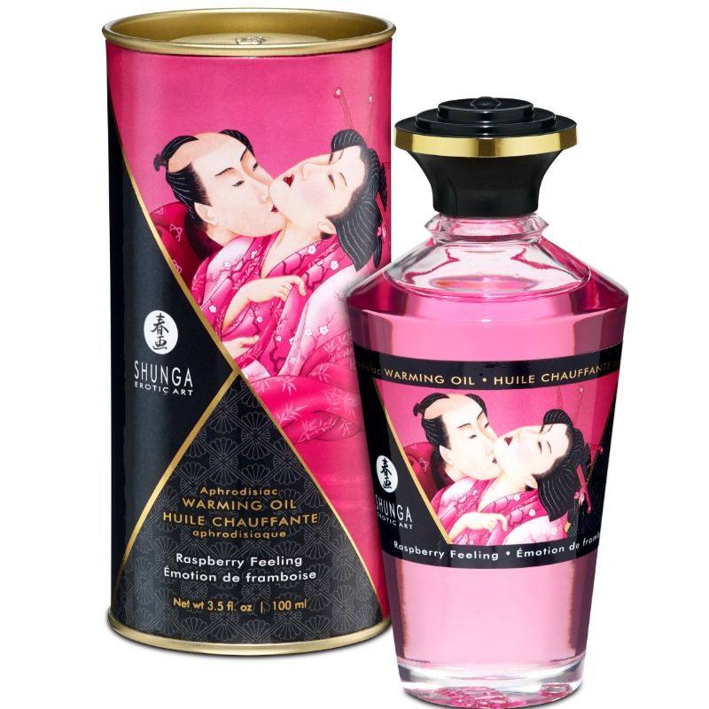 Huile de massage SHUNGA à effet chauffant et à la framboise, 100 ml