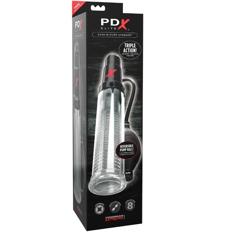 PDX Elite Suck N Pump masturbateur vibrant avec pompe manuelle