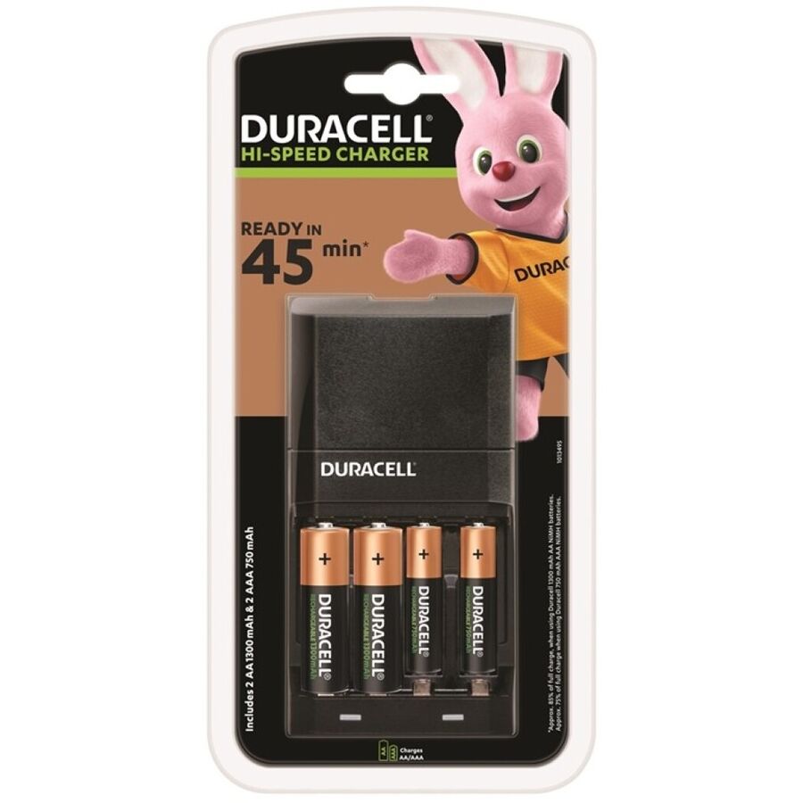 Chargeur rapide en 45 min avec LED et 4 piles rechargeables 1700 mAh 750 mAh DURACELL