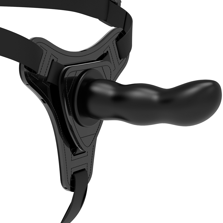 Fetish Submissive, harnais à gode en silicone, noir, 16 cm
