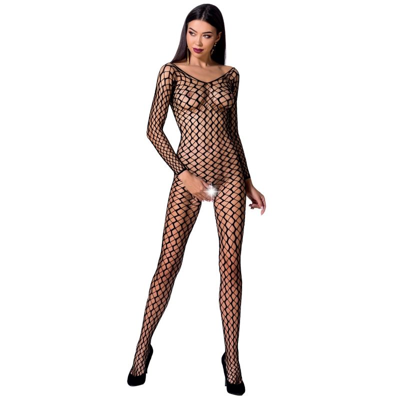 Body en résille avec dentelle et entrejambe ouvert, taille unique extensible PASSION