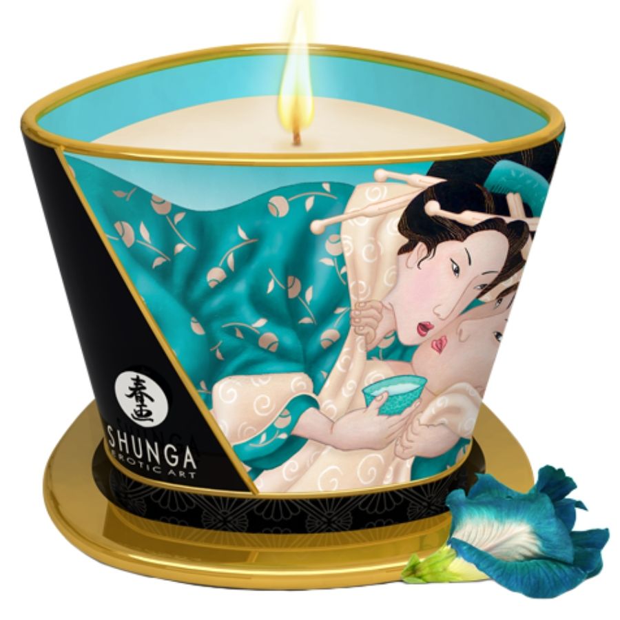 Bougie de massage Shunga Island Blossoms à la vanille, 170 ml
