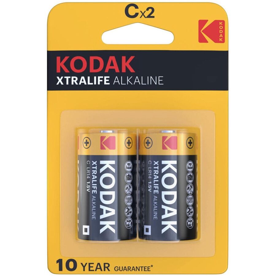 Piles C alcalines longue durée, lot de 2 pour tes appareils KODAK