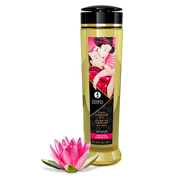 Huile de massage érotique 240 ml au parfum Sweet Lotus pour une détente sensuelle SHUNGA