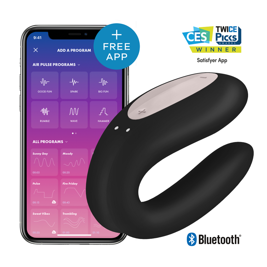Vibromasseur pour couple connecté avec deux moteurs pour stimuler le point G et le clitoris SATISFYER