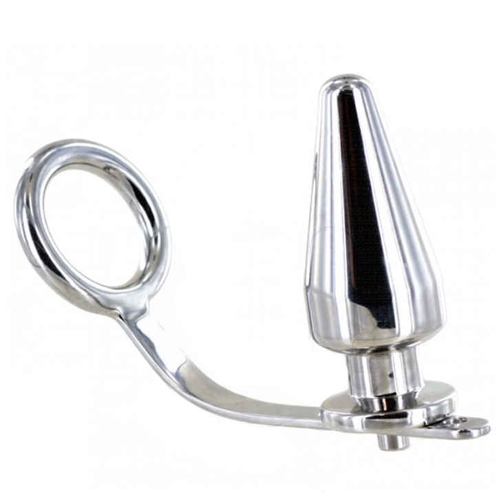 METAL HARD Anneau pénien en acier avec plug anal