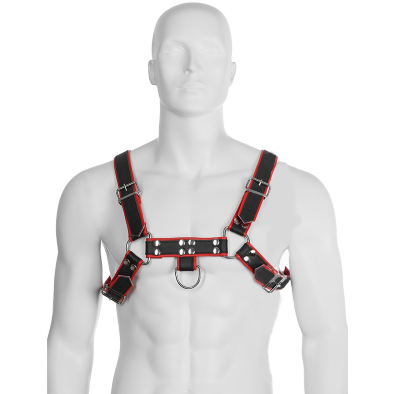 LEATHER BODY Chain Harness III, harnais pour homme noir et rouge