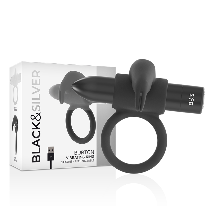 Anneau vibrant en silicone, 10 modes pour une érection plus intense BLACKSILVER