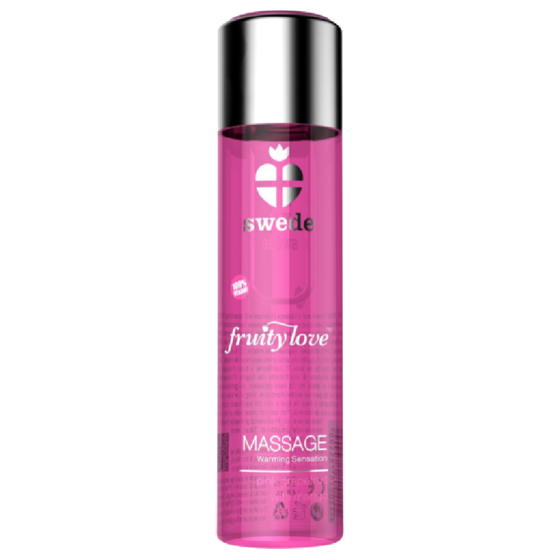 Huile de massage SWEDE Fruity Love, effet chauffant, parfum framboise et rhubarbe, 120 ml